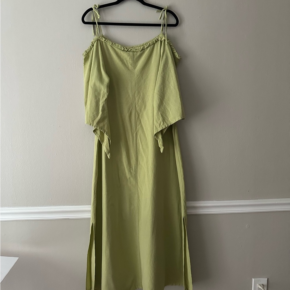 Soft Surroundings Women's Lime Green 100% Cotton 3/4 Sleeve Maxi Dress Size L
